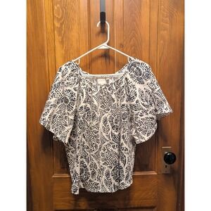 Zac & Rachel Ecru Dotted Floral Butterfly Sleeve Top Women's Sz L NWT